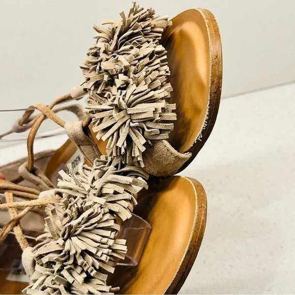 Steve Madden Swizzle Flat Sandals Natural Suede Leather Lace Up Gladiator Sz 7.5 - Picture 11 of 15